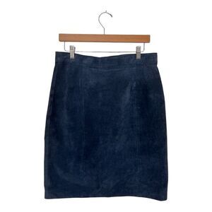 Otellopelle | Vintage 100% Leather Blue Fitted Midi‎ Skirt 13/14